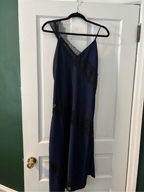 House of Harlow 1960 Navy Slip Dress with Black Lace Trim